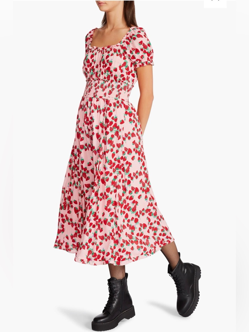 BETSEY JOHNSON Strawberry Feilds Challis Midi Dress (XL) Pearl Blush Raspberry - Picture 5 of 10